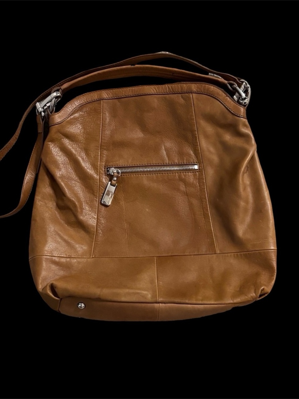 B. Makowsky Slouchy Leather Hobo Bag Cognac Large Detachable Strap